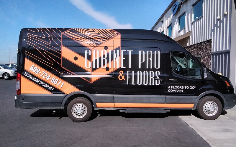 Cabinet Pro & Floors delivery van with full custom vehicle wrap